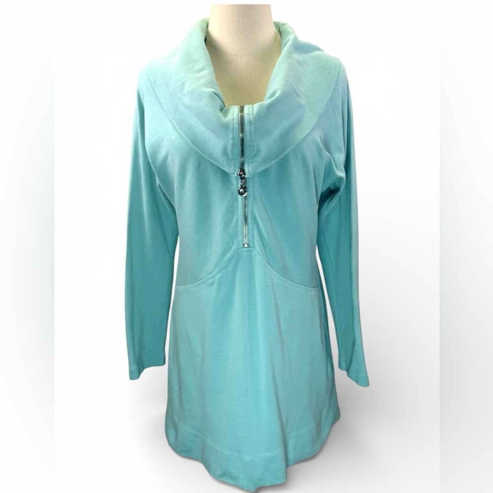Soft Surroundings Women's Aqua Blue 1/2 Zip Cowl Neck Pullover Top Size S